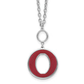 Sterling Silver Rhodium-Rhodium-Plated 18in With 2 Inch Extention Red Enamel Circle Necklace